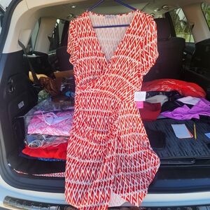 JustFab Red and White Midi Dress